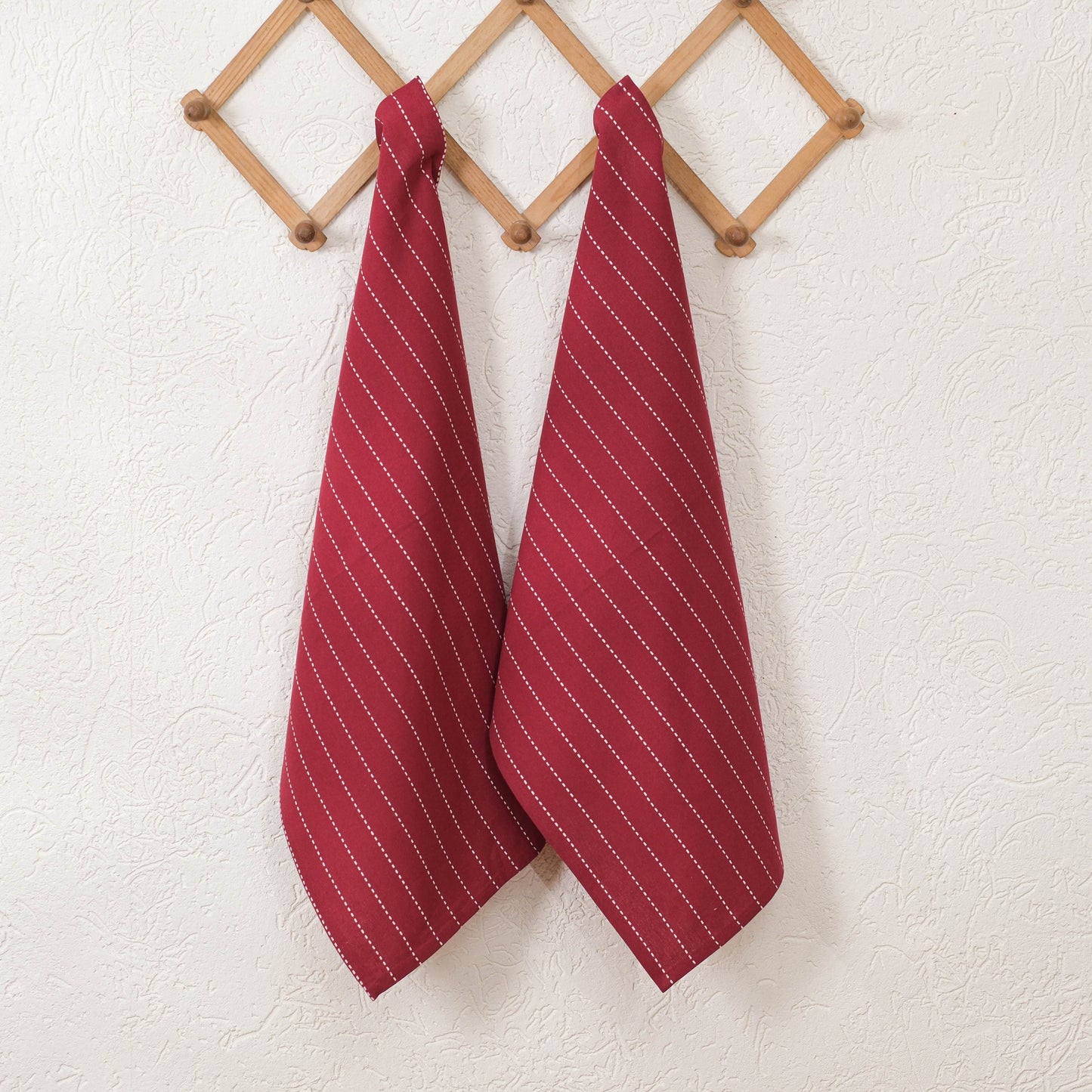 Maroon and White Striped kitchen Towels with loop (set of 2)