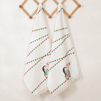 Festive Penguin Kitchen Towels with loop (set of 2)