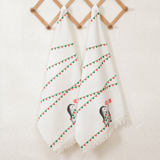 Festive Penguin Kitchen Towels with loop (set of 2)