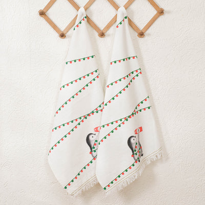 Festive Penguin Kitchen Towels with loop (set of 2)