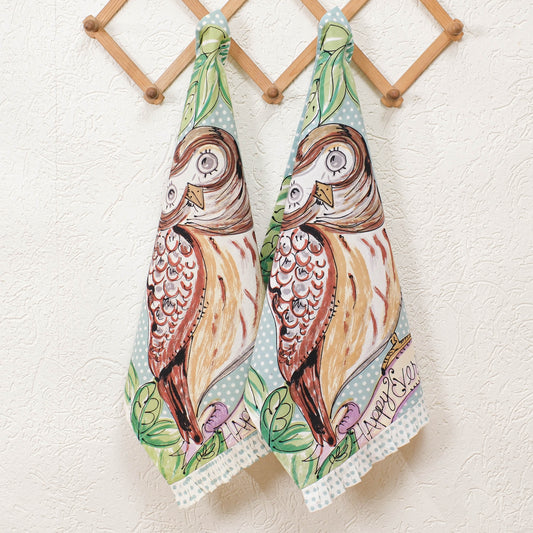 Wise Owl Wisdom kitchen Towel with loop (set of 2)