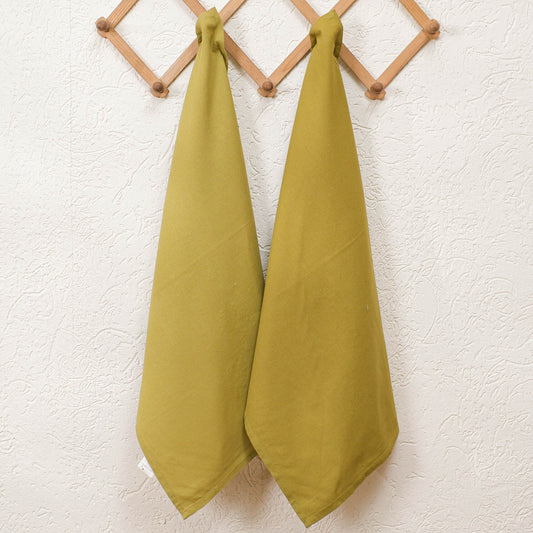 Minimalist Mustard Yellow Kitchen Towels with loop (Set of 2)