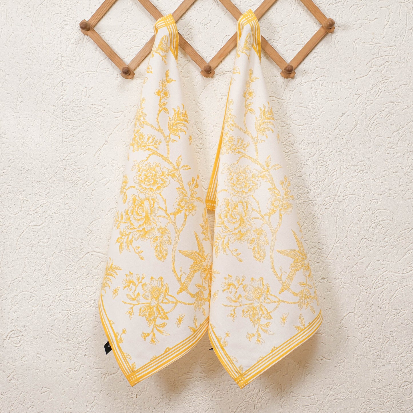 Yellow Floral Kitchen Towels with loop (Set of 2)