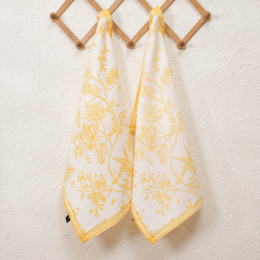 Yellow Floral Kitchen Towels with loop (Set of 2)