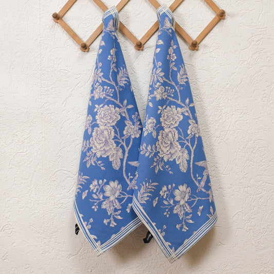 Classic Blue & White Floral Kitchen Towels with loop (set of 2)