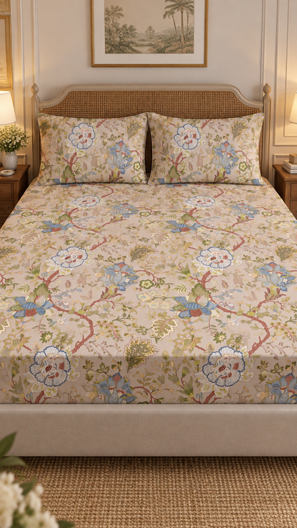 Jacobiyan print bedsheet multi with 2 pillow cover 108x108"