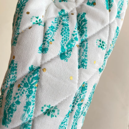 M Is for Mittens – Quilted Cotton Oven Gloves in Mint & White (Set of 2)