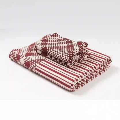 Tartan check and stripe cotton super king bedsheet with pillow covers
