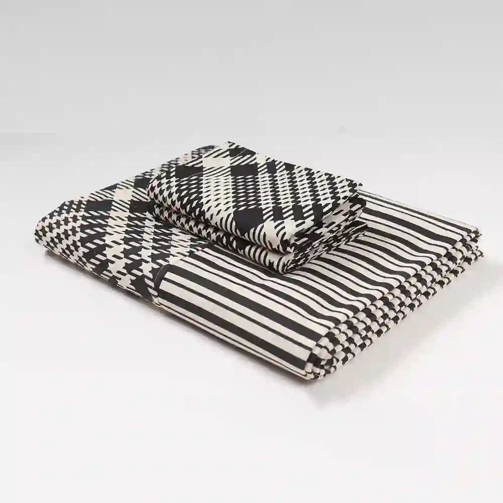 Tartan check and stripe cotton super king bedsheet with pillow covers