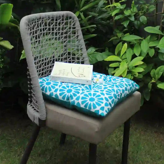 Turquoise Trellis Chair Pad (set of 2)