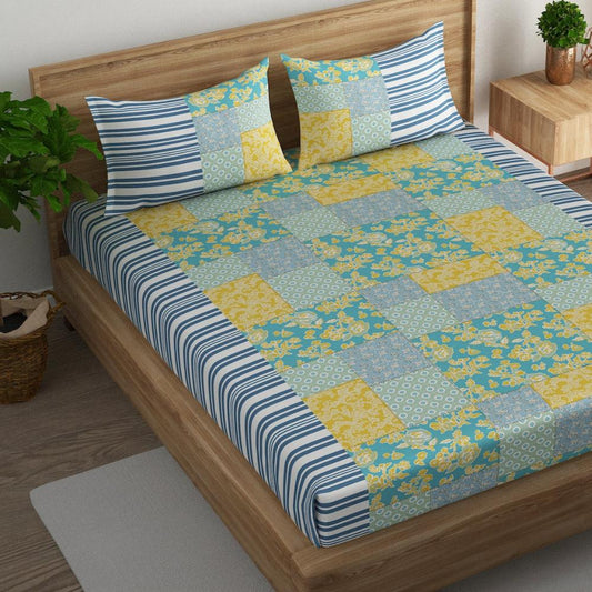 Floral patchwork cotton king bedsheet with pillow covers