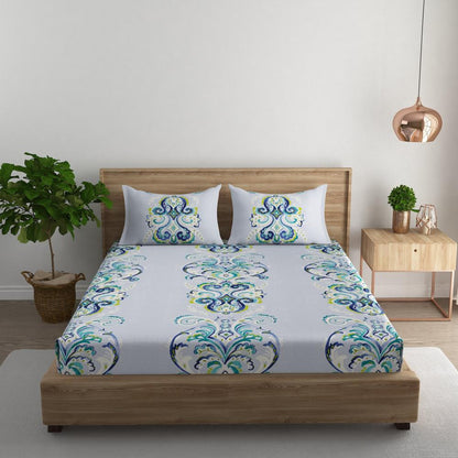 Paisley damask cotton king bedsheet with pillow covers