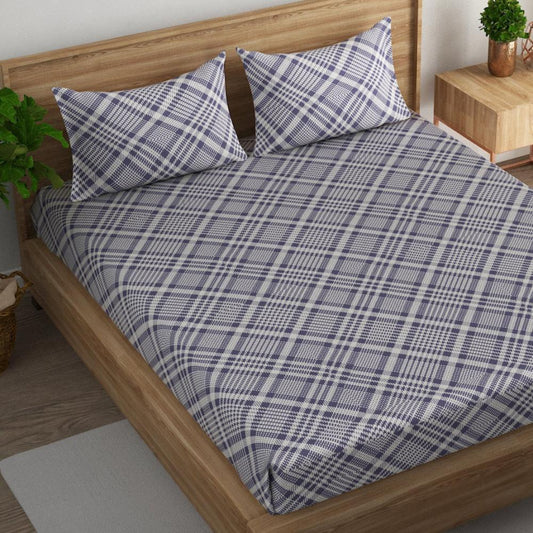 Tartan check cotton super king bedsheet with pillow covers