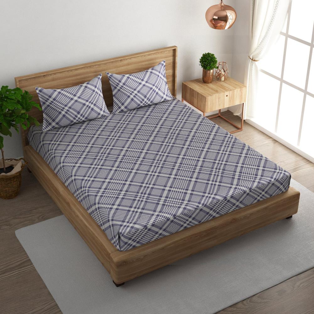 Tartan check cotton super king bedsheet with pillow covers