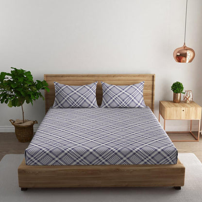 Tartan check cotton super king bedsheet with pillow covers