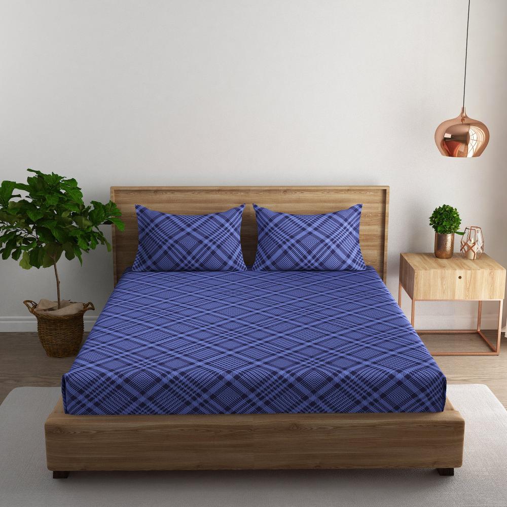 Tartan check cotton super king bedsheet with pillow covers