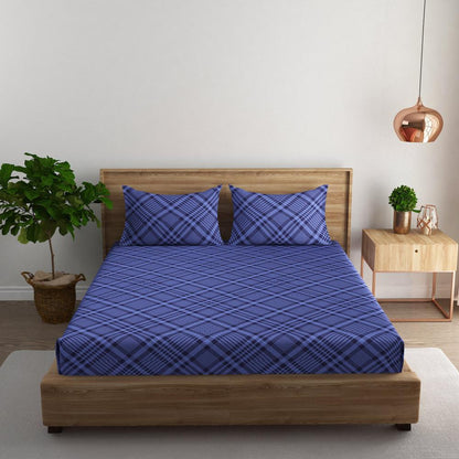 Tartan check cotton super king bedsheet with pillow covers