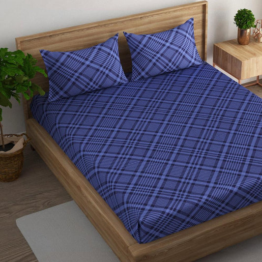 Tartan check cotton super king bedsheet with pillow covers