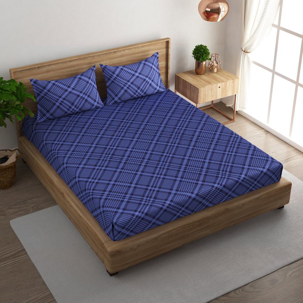 Tartan check cotton super king bedsheet with pillow covers