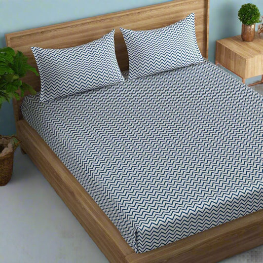 Chevron stripe cotton super king bedsheet with pillow covers