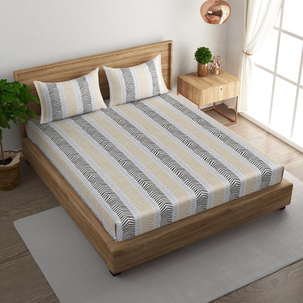 Herringbone leaf cotton super king bedsheet with pillow covers