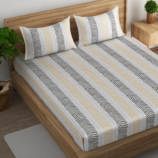 Herringbone leaf cotton super king bedsheet with pillow covers