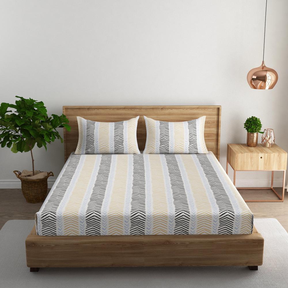 Herringbone leaf cotton super king bedsheet with pillow covers