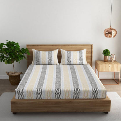 Herringbone leaf cotton super king bedsheet with pillow covers