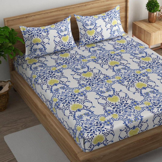 Floral vine cotton super king bedsheet with pillow covers