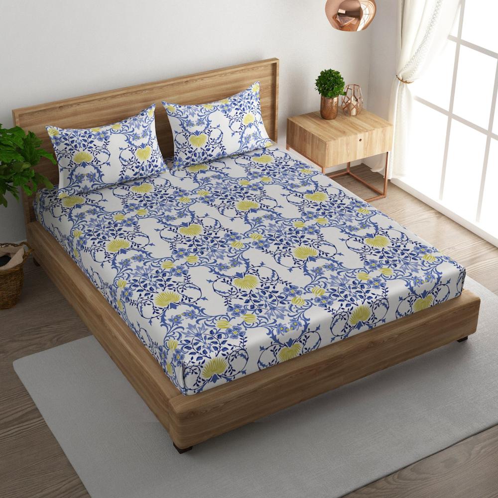 Floral vine cotton super king bedsheet with pillow covers