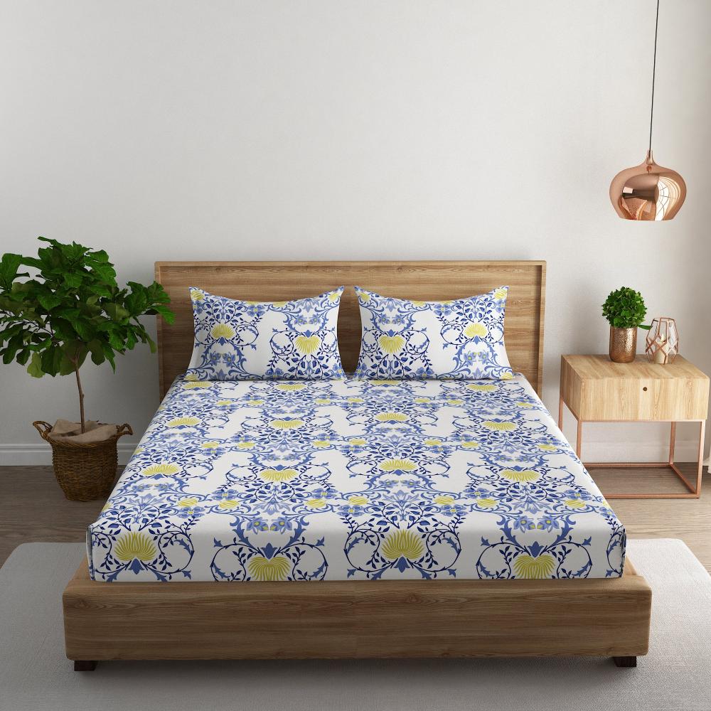 Floral vine cotton super king bedsheet with pillow covers