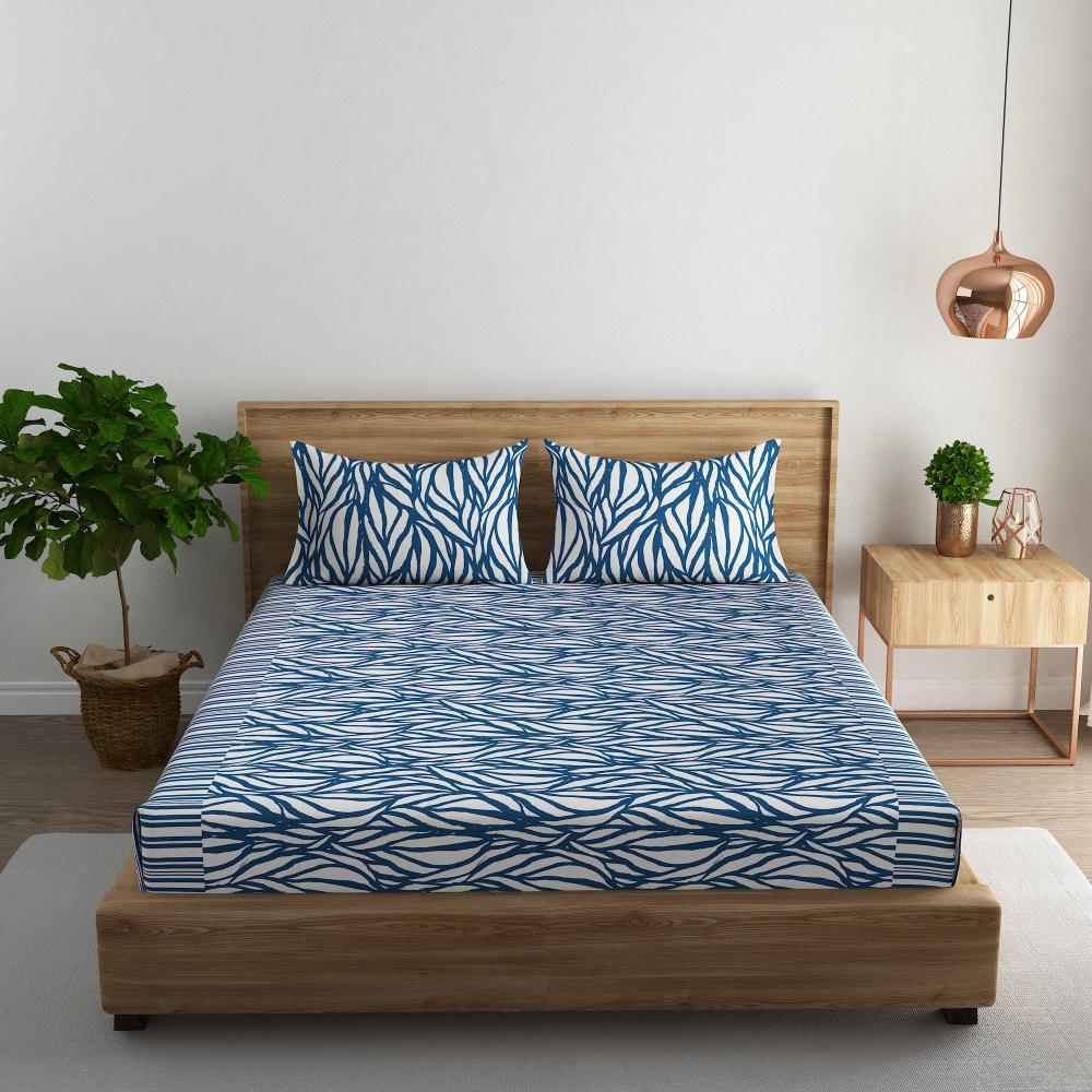 Wavy Stripe Cotton super king Bedsheet with pillow covers