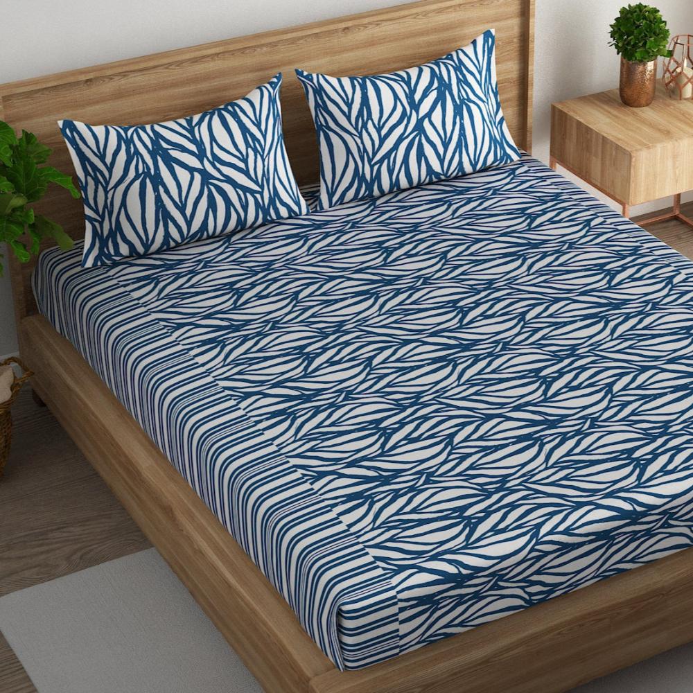 Wavy Stripe Cotton super king Bedsheet with pillow covers