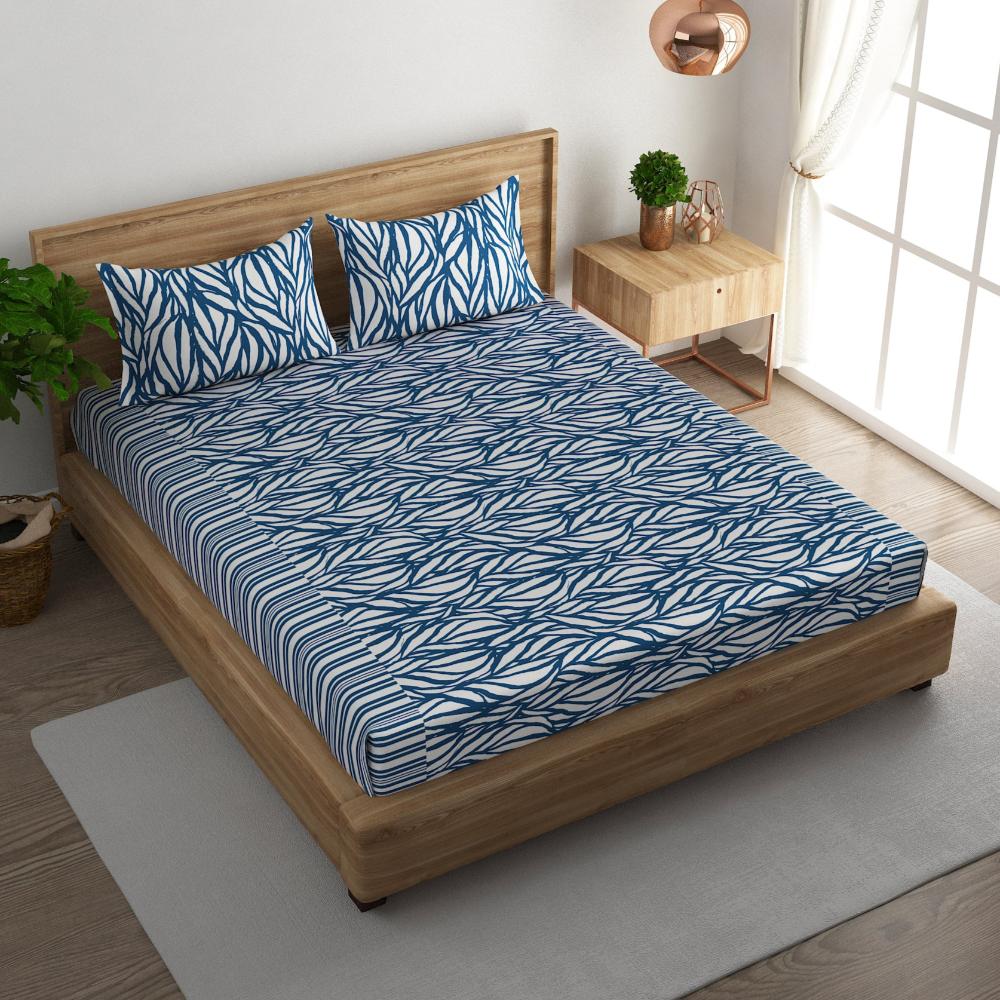 Wavy Stripe Cotton super king Bedsheet with pillow covers