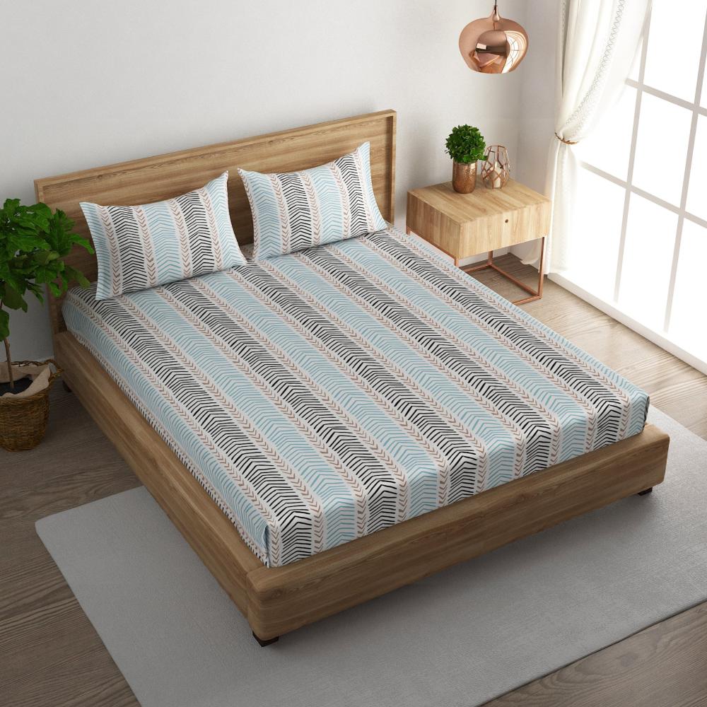 Herringbone leaf cotton super king bedsheet with pillow covers