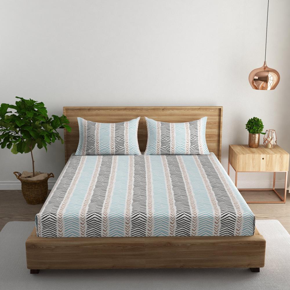 Herringbone leaf cotton super king bedsheet with pillow covers