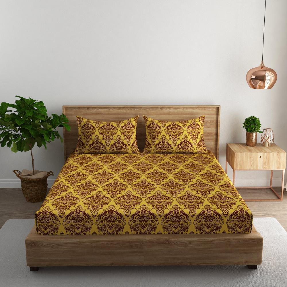 Royal damask cotton super king bedsheet with pillow covers