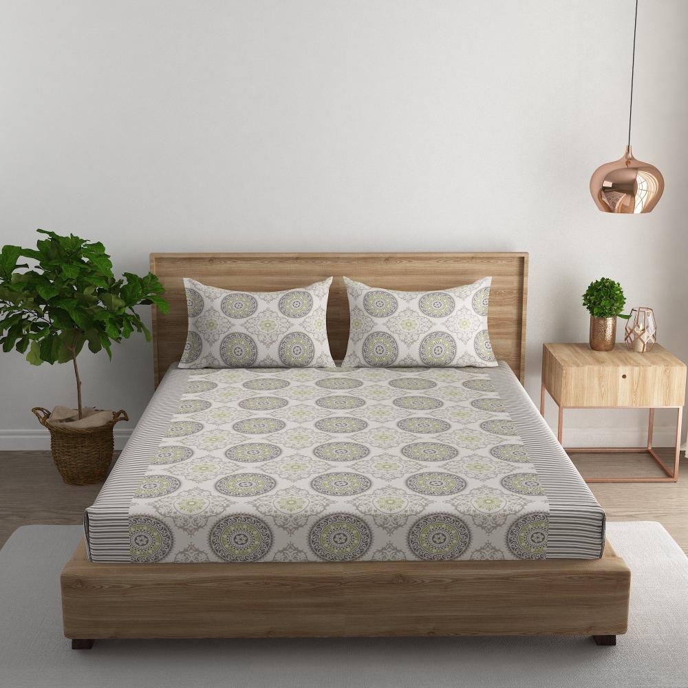 Mandala medallion cotton king bedsheet with pillow covers