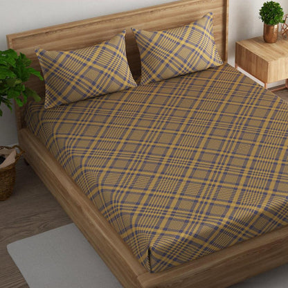 Tartan check cotton super king bedsheet with pillow covers