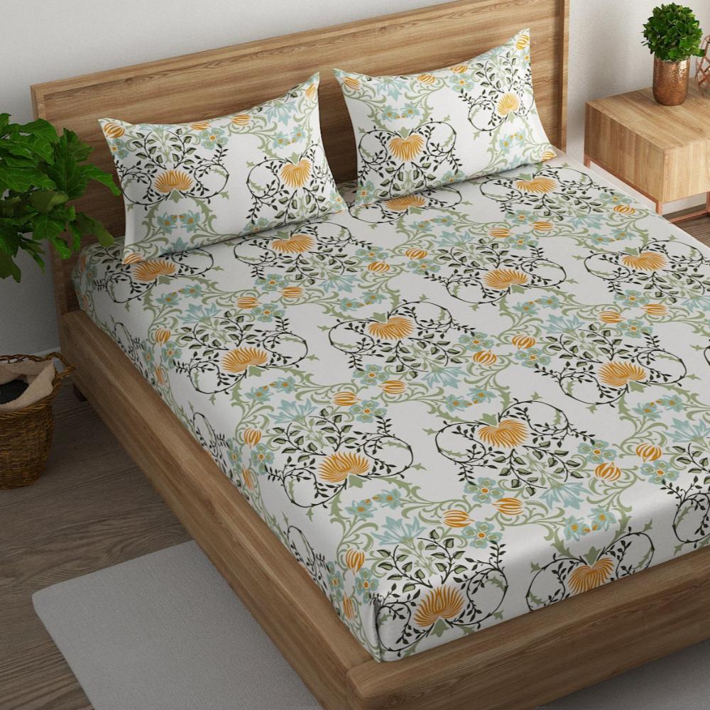 Floral vine cotton super king bedsheet with pillow covers