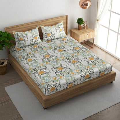 Floral vine cotton super king bedsheet with pillow covers