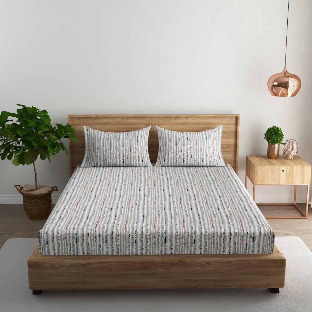 Textured stripe cotton super king bedsheet with pillow covers