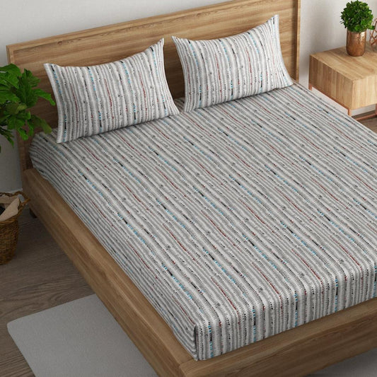 Textured stripe cotton super king bedsheet with pillow covers