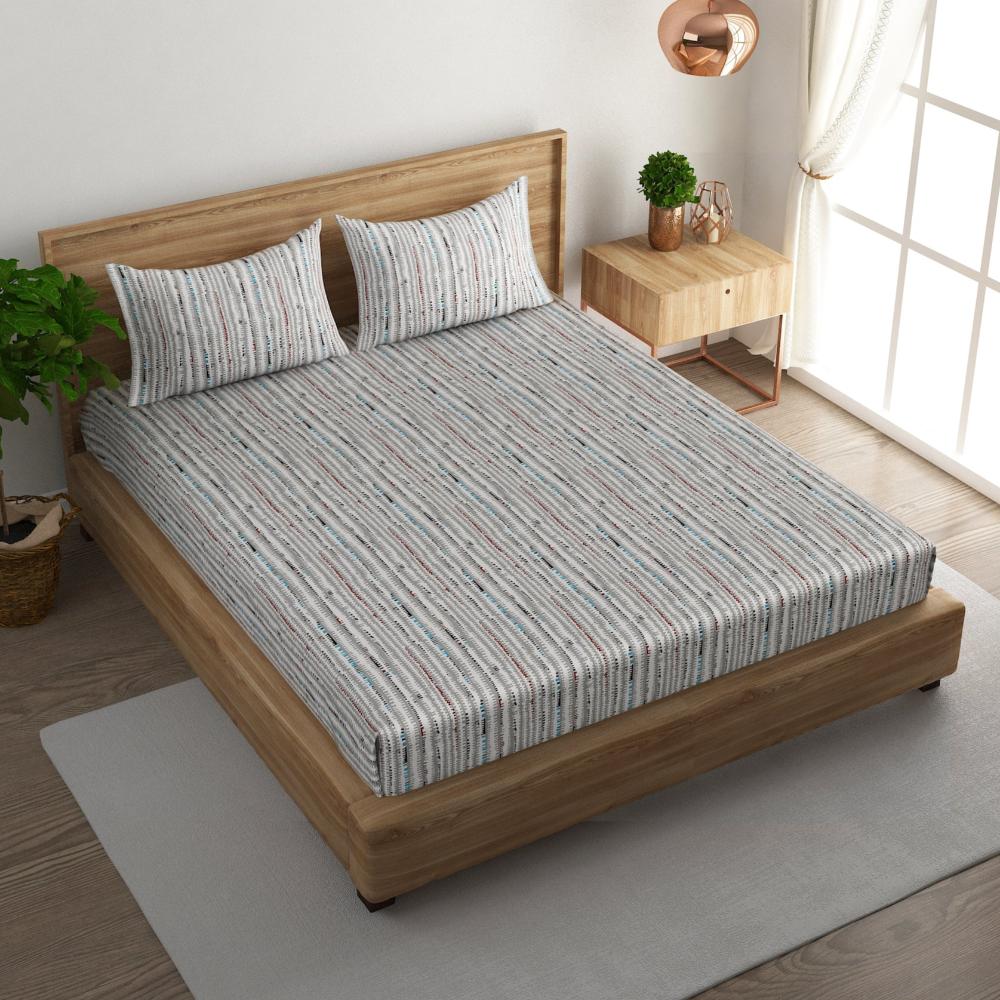 Textured stripe cotton super king bedsheet with pillow covers