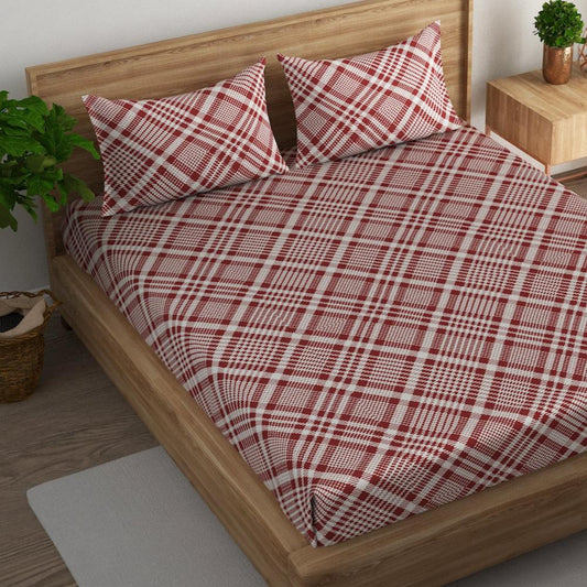 Tartan check and stripe cotton super king bedsheet with pillow covers