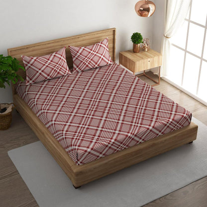 Tartan check and stripe cotton super king bedsheet with pillow covers