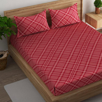 Tartan check cotton super king bedsheet with pillow covers