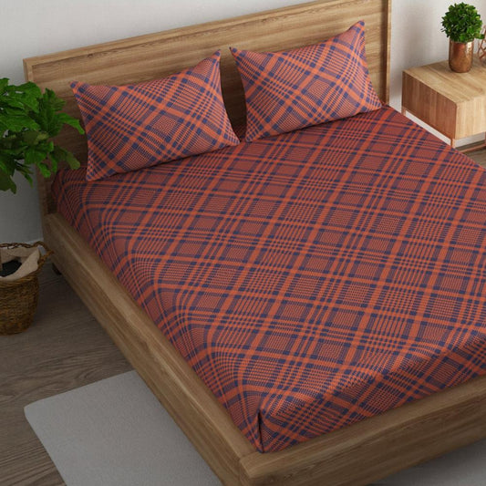 Tartan check cotton super king bedsheet with pillow covers