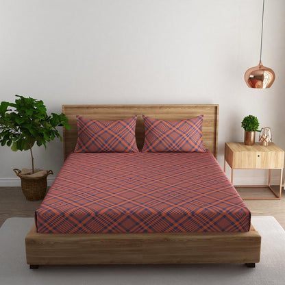 Tartan check cotton super king bedsheet with pillow covers