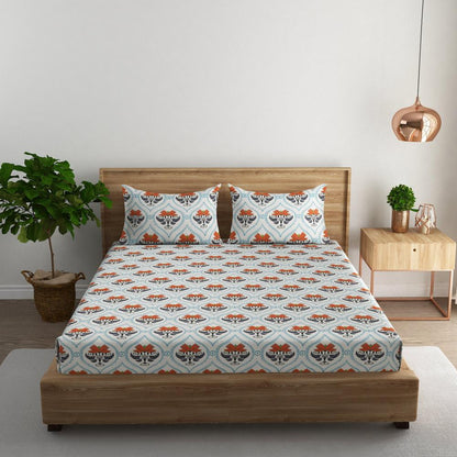 Floral damask cotton super king bedsheet with pillow covers